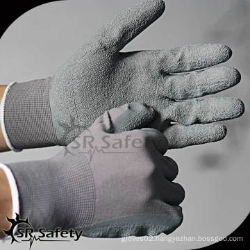 13G Grey polyester knitted coated black latex work gloves